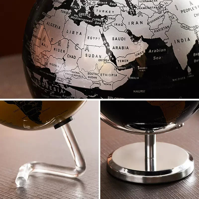 Globo terráqueo retro con base de madera: mapa del mundo educativo para la decoración del hogar y la oficina